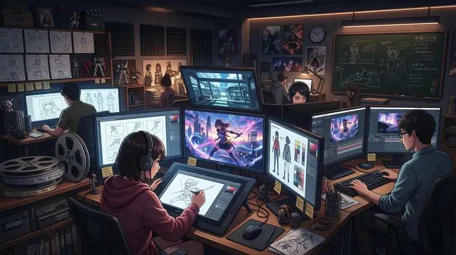 Artists editing and animating at their desks